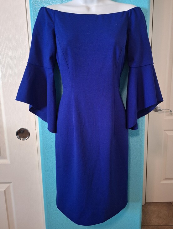 ANTONIO MELANI Dresses & Skirts - ANTONIO MELANI Cobalt Off-Shoulder Midi Dress with Bell Sleeves Sz 0